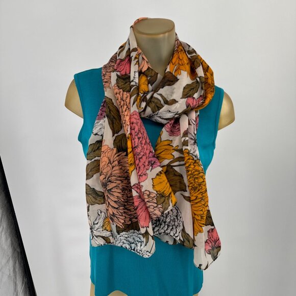 westport Floral Multicolor Womens Scarf wrap Chrysanthemum Design - Picture 6 of 6